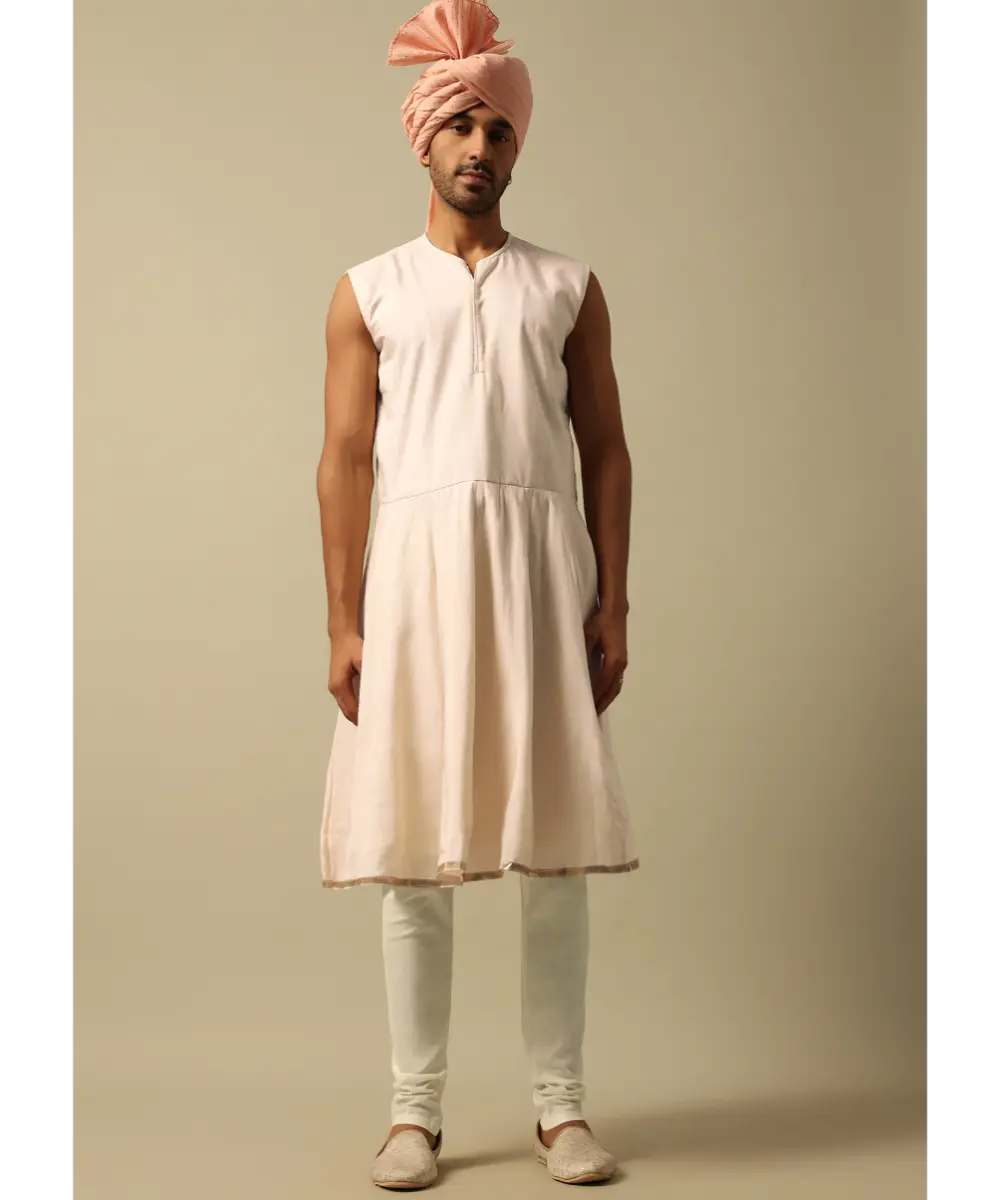 KALKI - Elegant White Raw Silk Sherwani