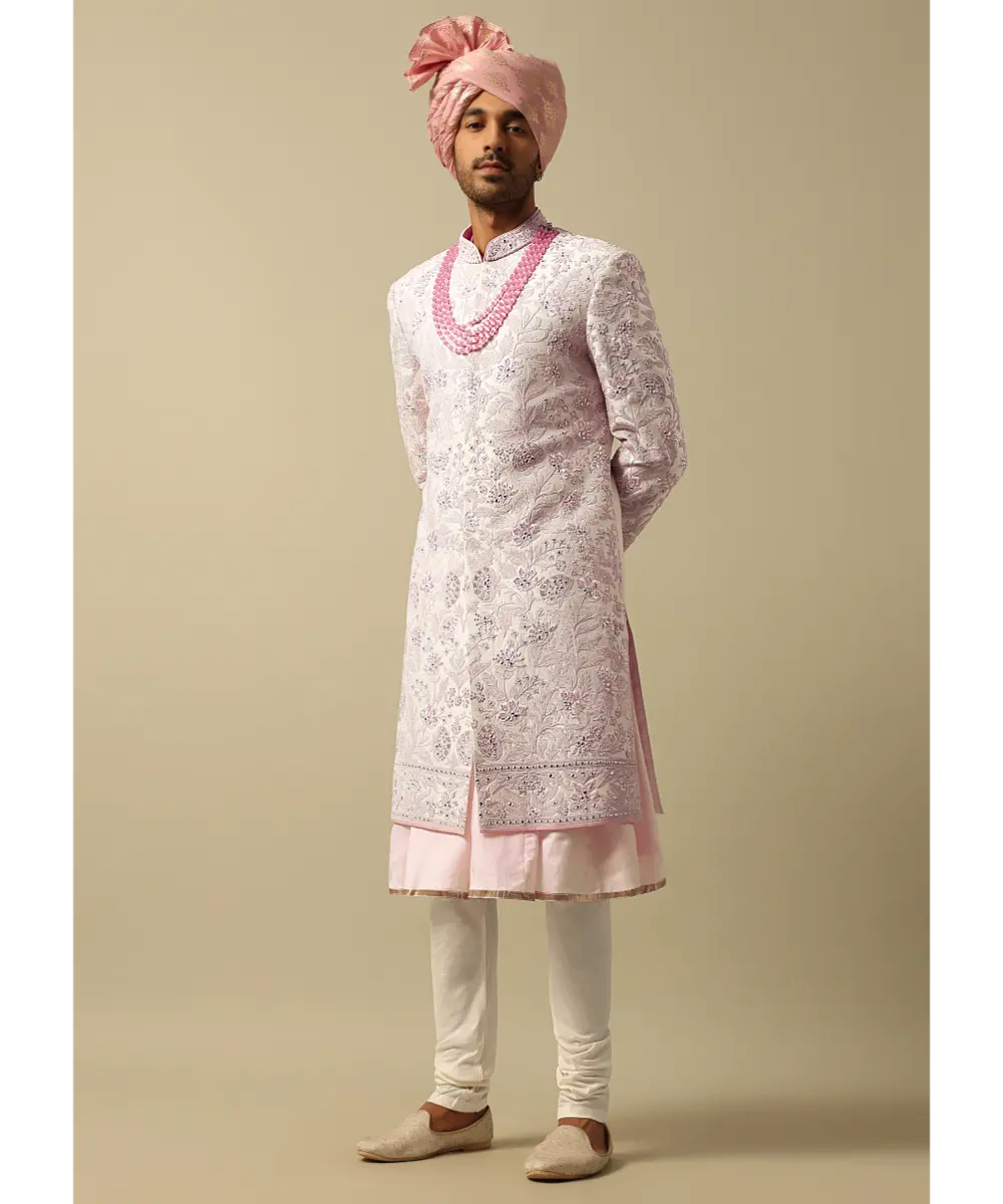 KALKI - Exquisite Pink Raw Silk Sherwani