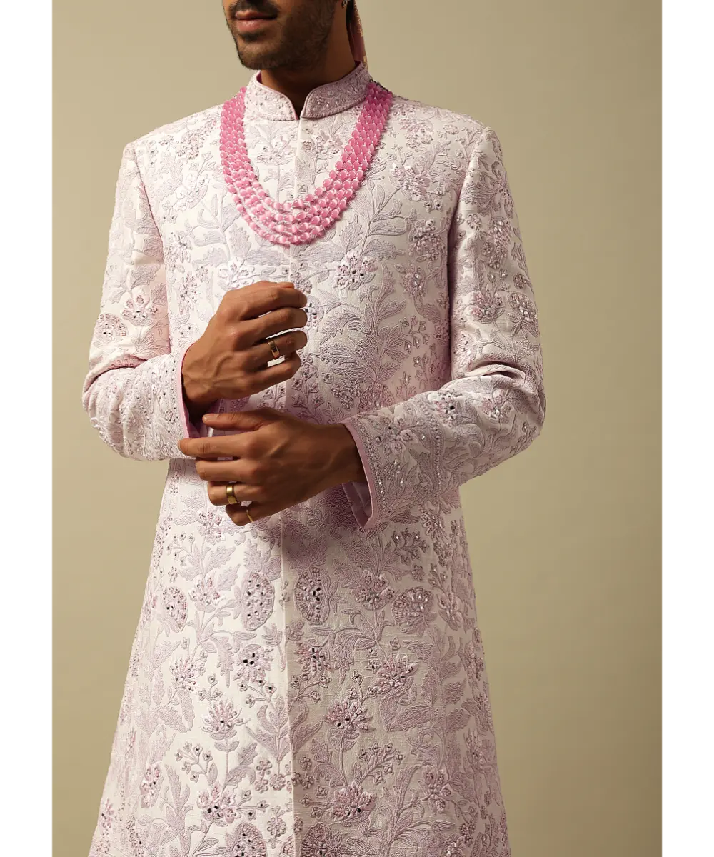 KALKI - Exquisite Pink Raw Silk Sherwani