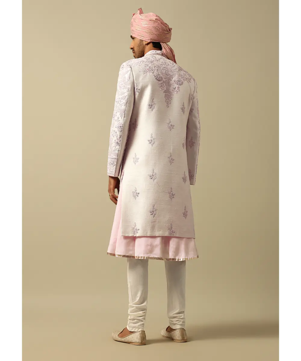 KALKI - Exquisite Pink Raw Silk Sherwani