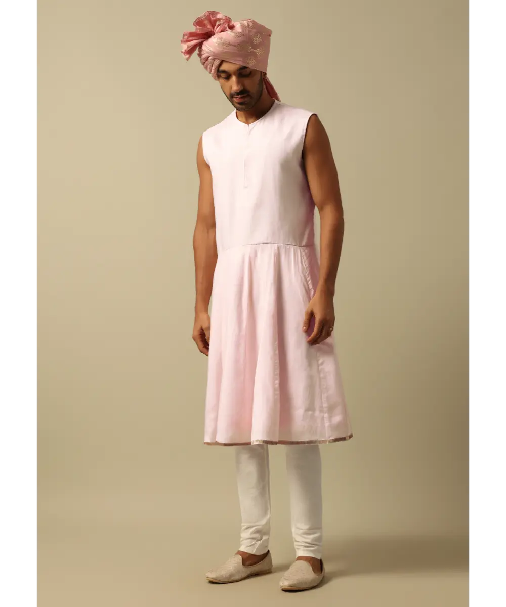 KALKI - Exquisite Pink Raw Silk Sherwani