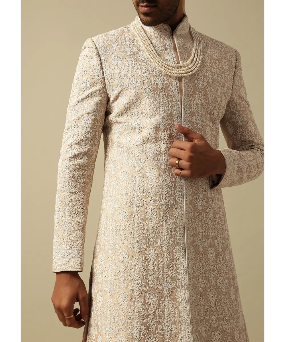 KALKI - Timeless Beige Banarasi Silk Sherwani