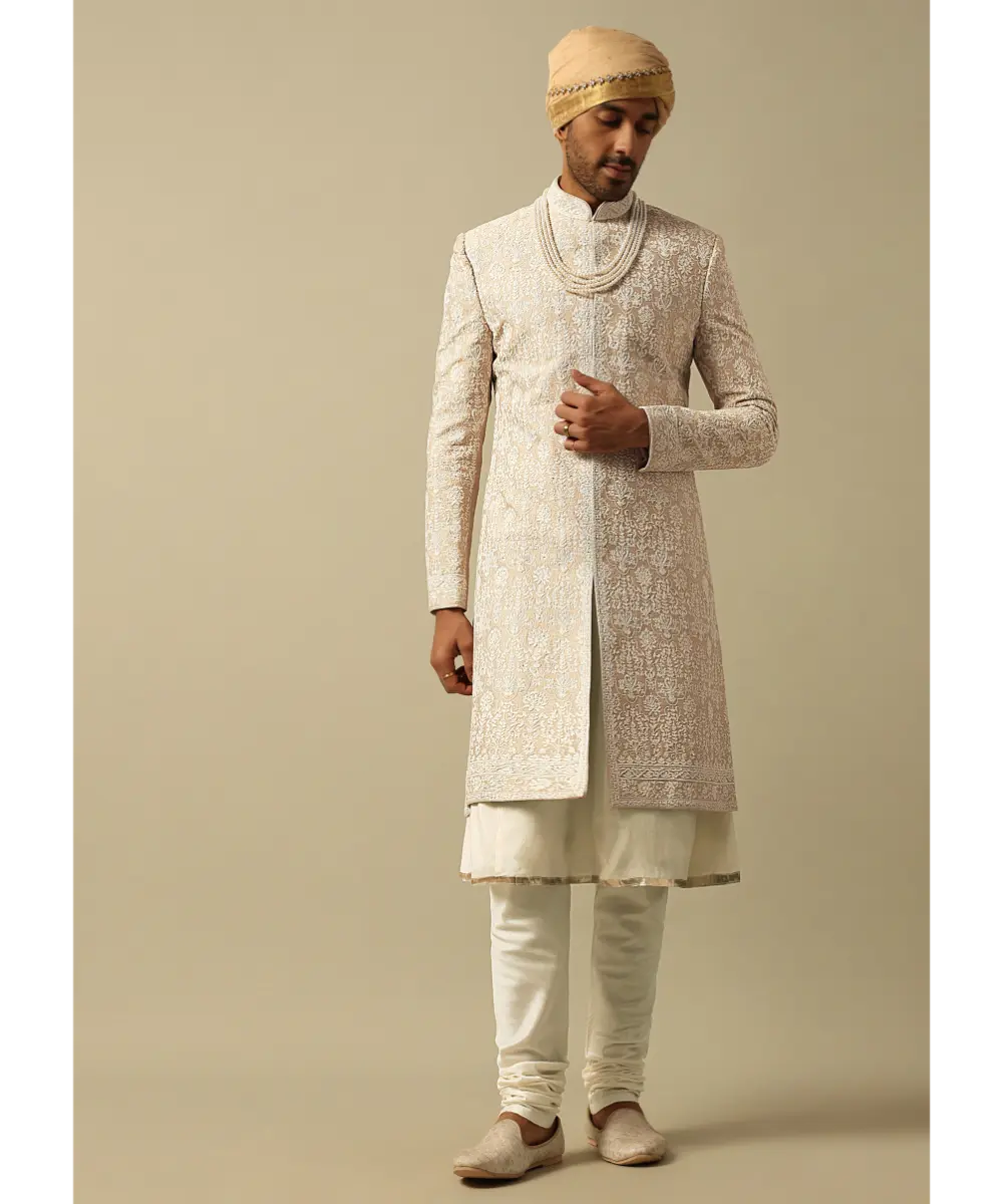 KALKI - Timeless Beige Banarasi Silk Sherwani