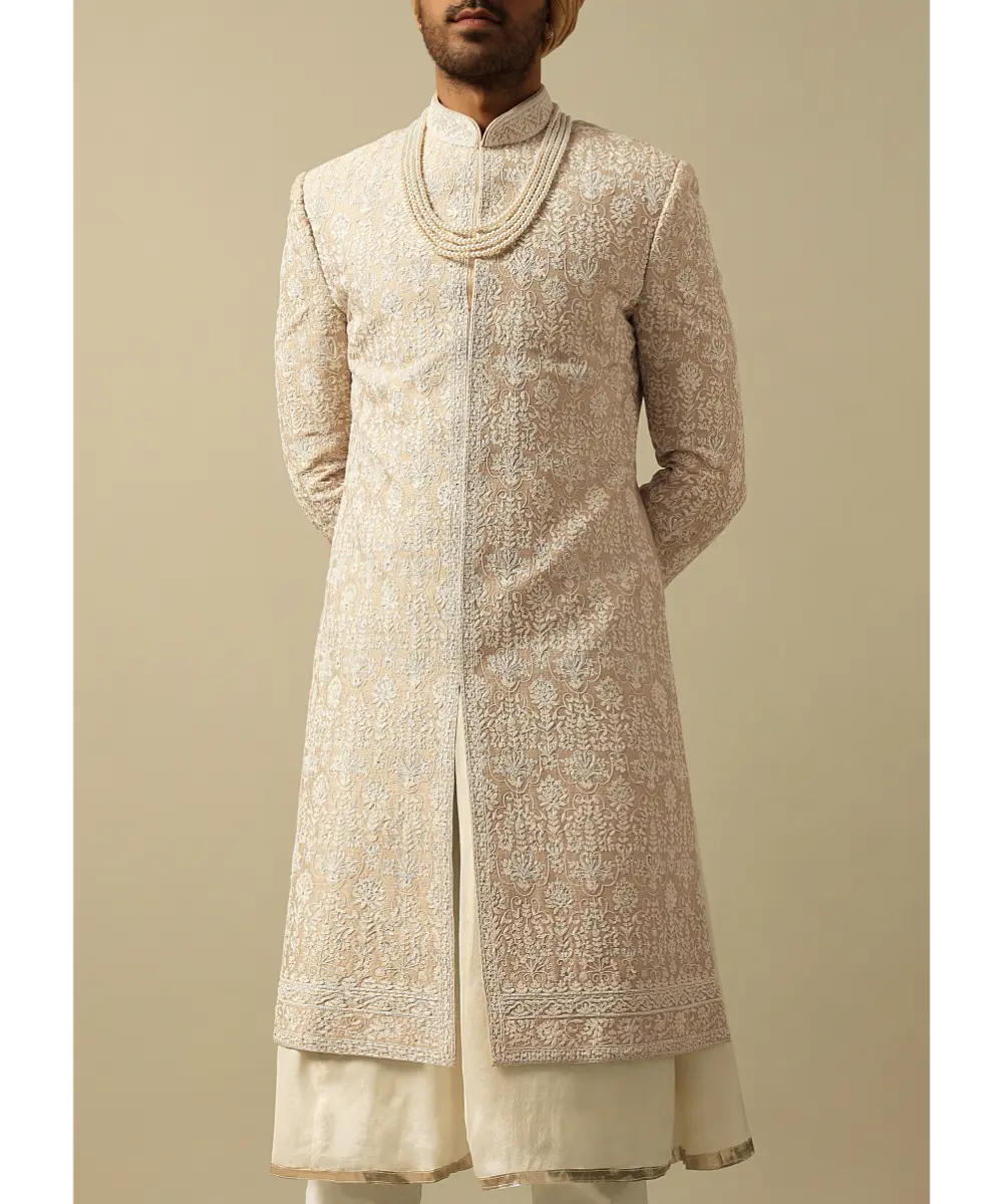 KALKI - Timeless Beige Banarasi Silk Sherwani
