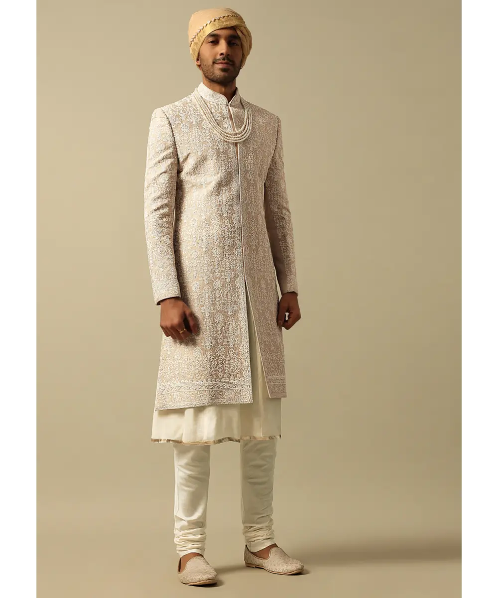 KALKI - Timeless Beige Banarasi Silk Sherwani