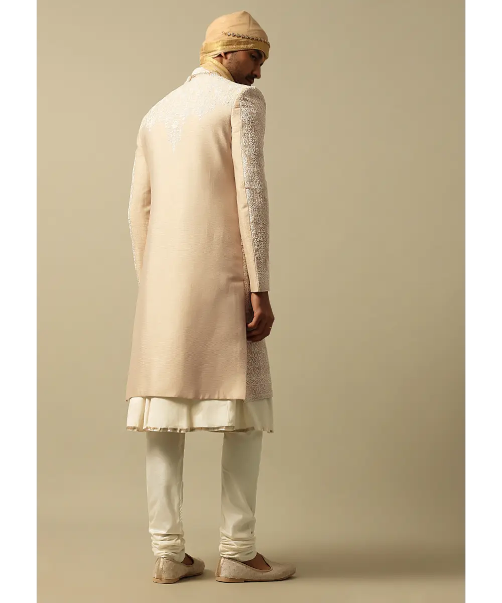 KALKI - Timeless Beige Banarasi Silk Sherwani