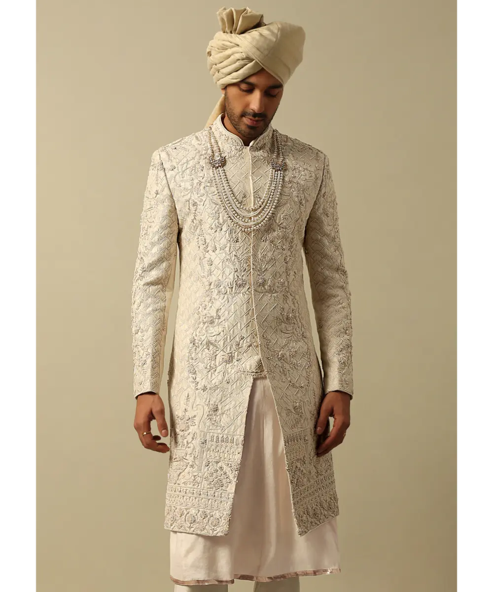 KALKI - Opulent White Raw Silk Sherwani