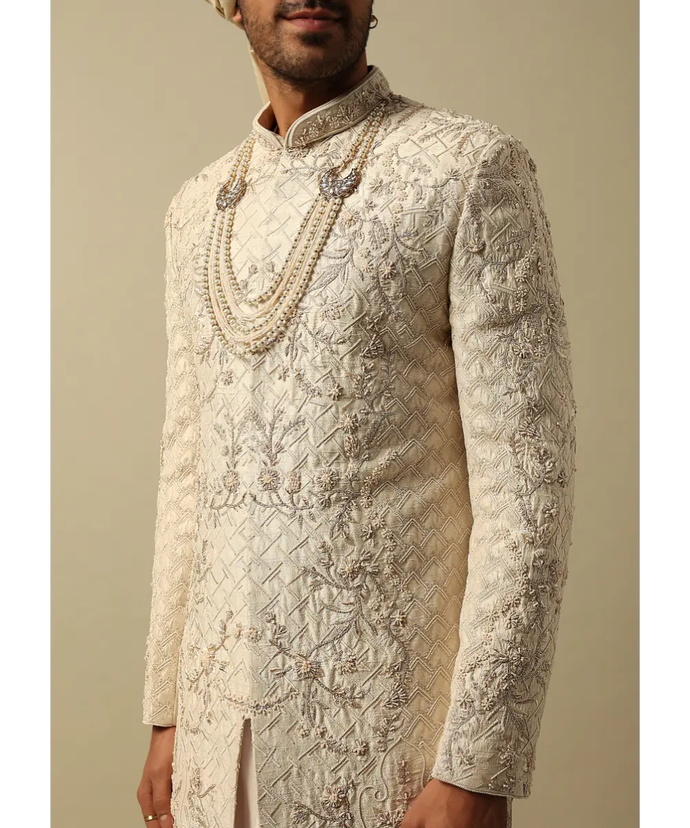 KALKI - Opulent White Raw Silk Sherwani