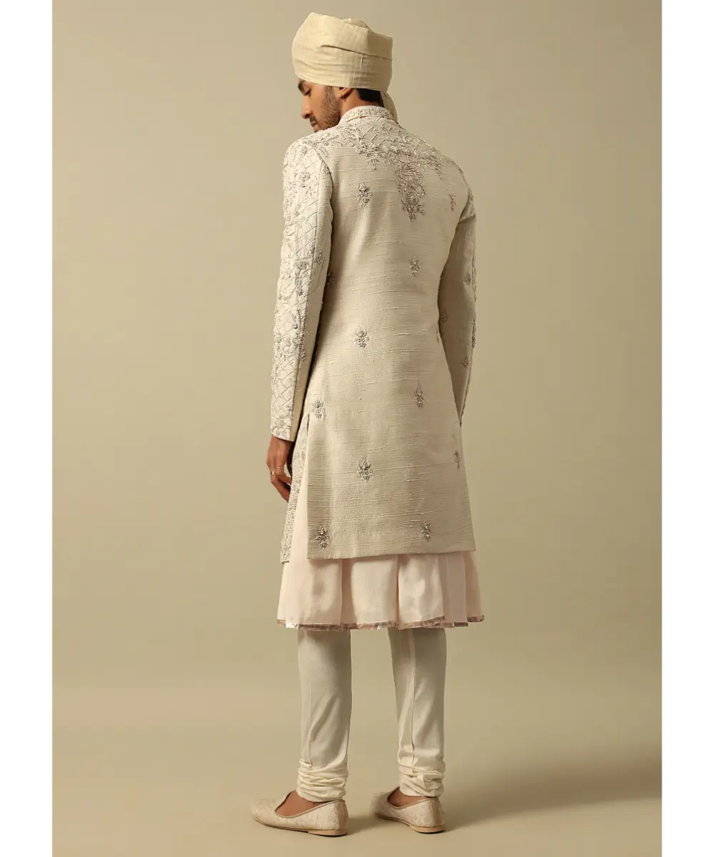 KALKI - Opulent White Raw Silk Sherwani