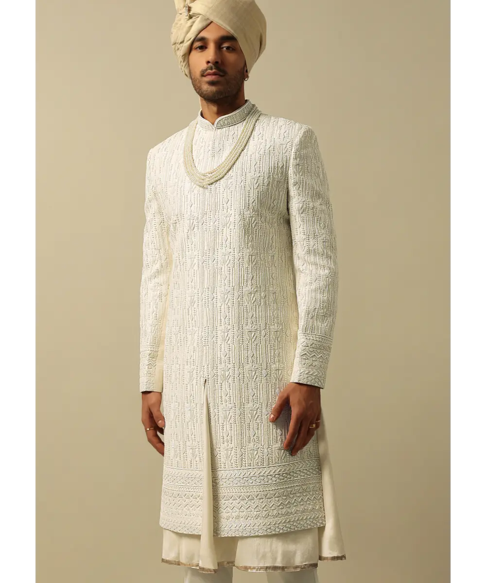 KALKI - White Sherwani with Exquisite Heavy Embroidery