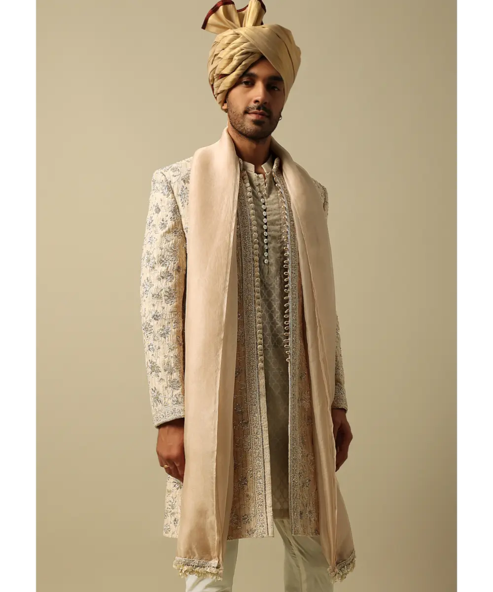 KALKI - Luxurious Beige Silk Sherwani