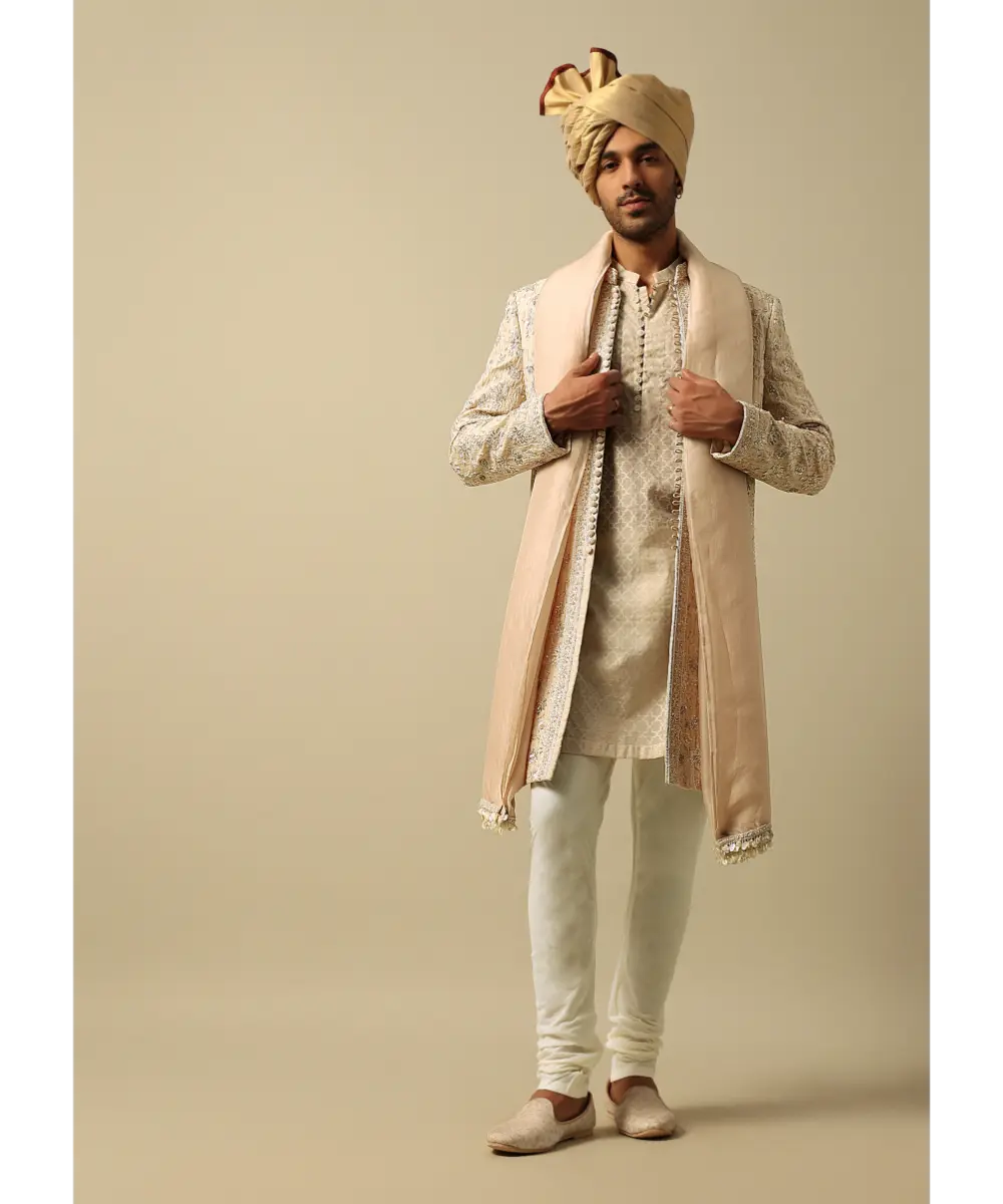 KALKI - Luxurious Beige Silk Sherwani