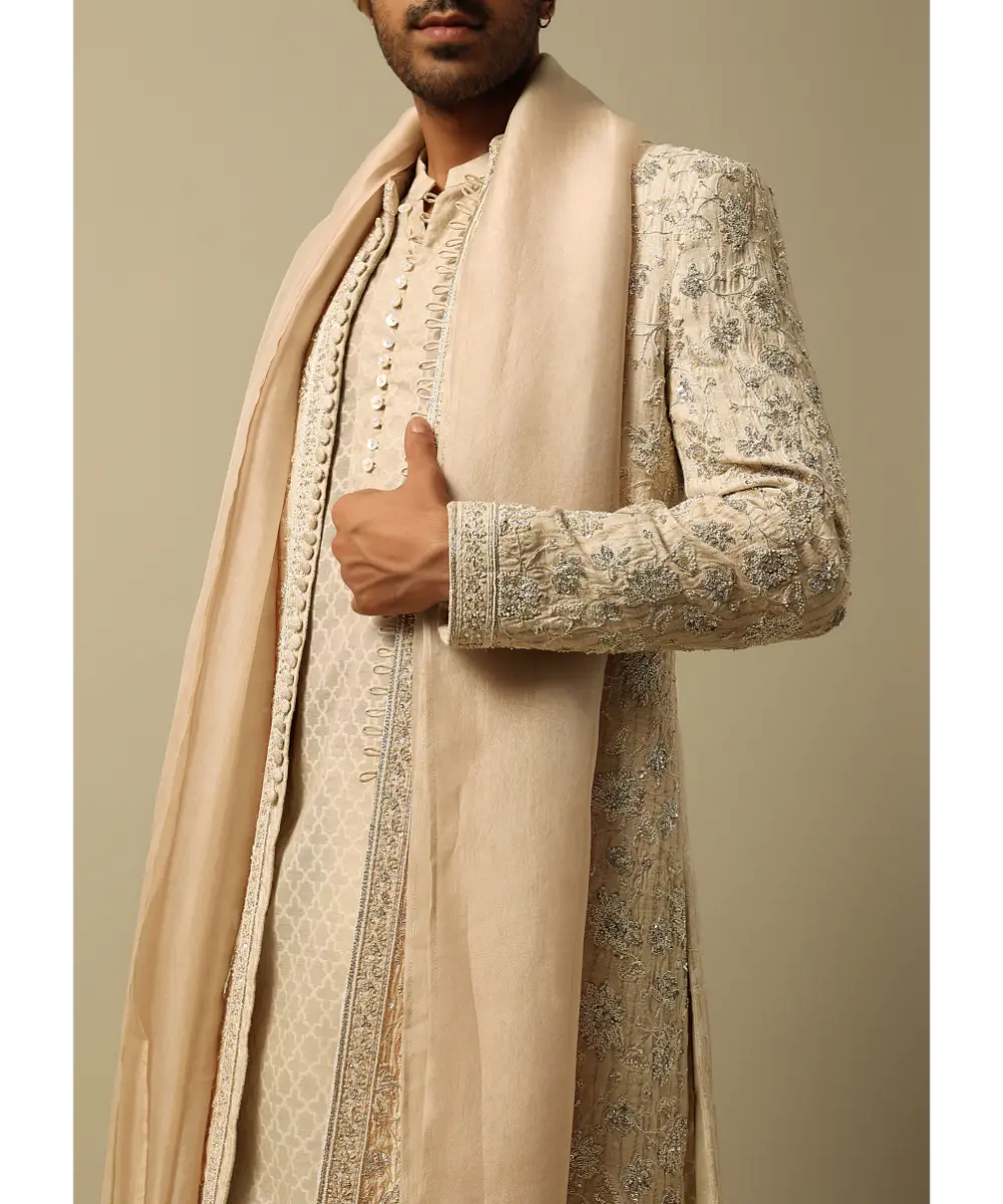 KALKI - Luxurious Beige Silk Sherwani