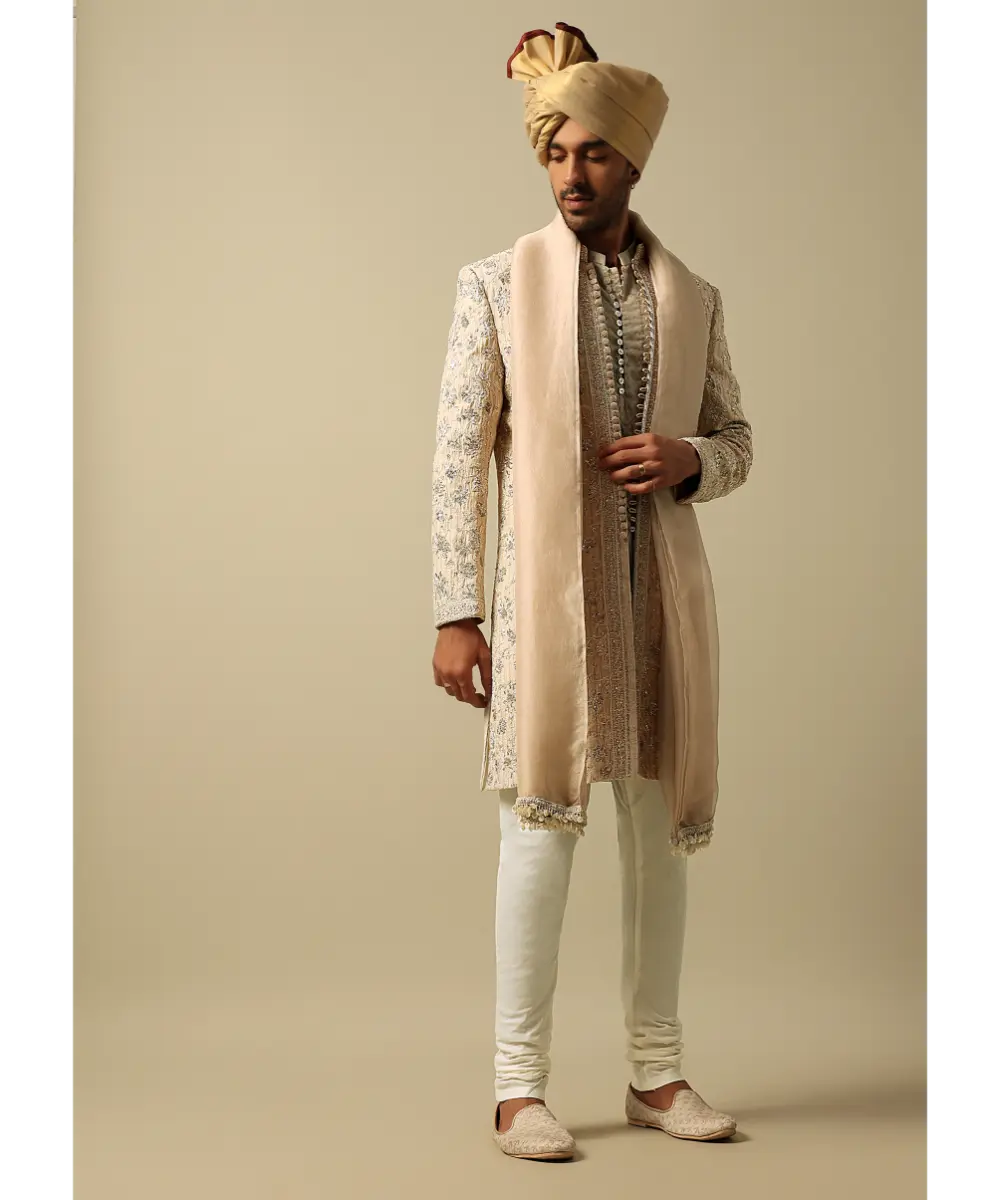 KALKI - Luxurious Beige Silk Sherwani