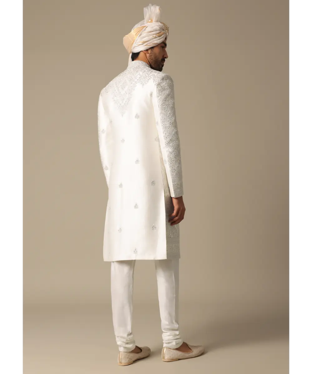 KALKI - Opulent White Silk Sherwani Set