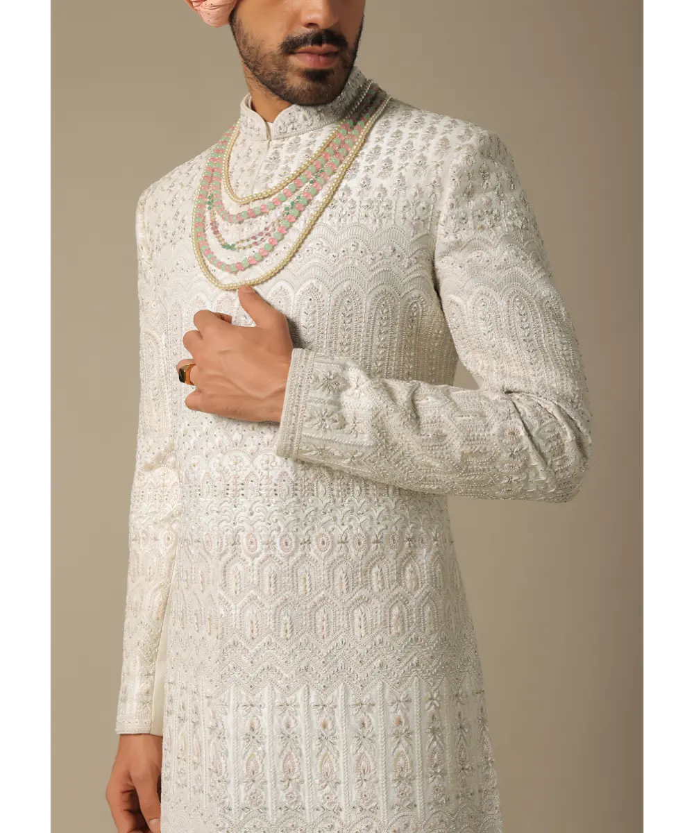 KALKI - Exquisite White Silk Sherwani Set