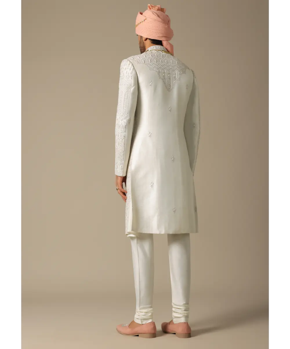 KALKI - Exquisite White Silk Sherwani Set