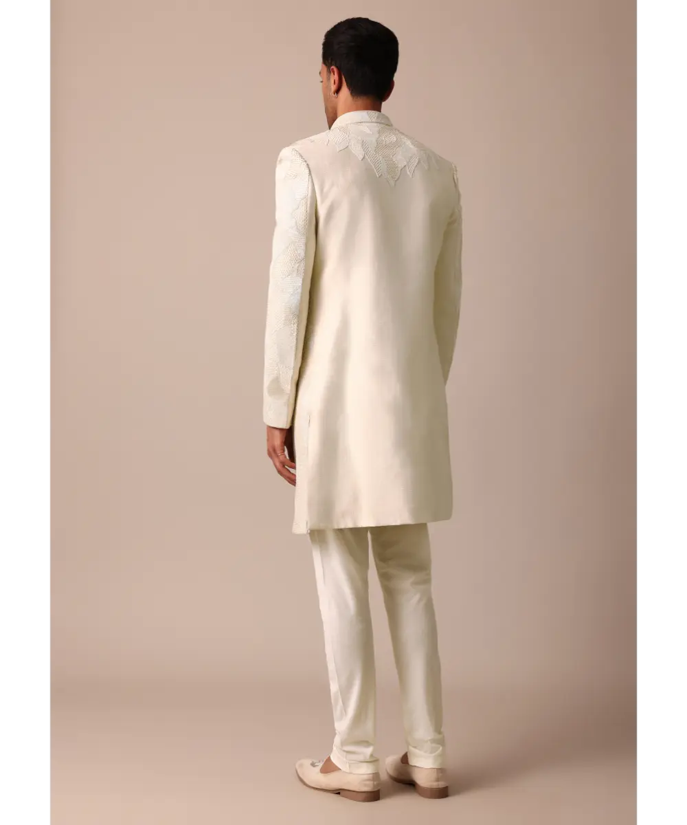 KALKI - Classic Beige Banarasi Silk Sherwani Set