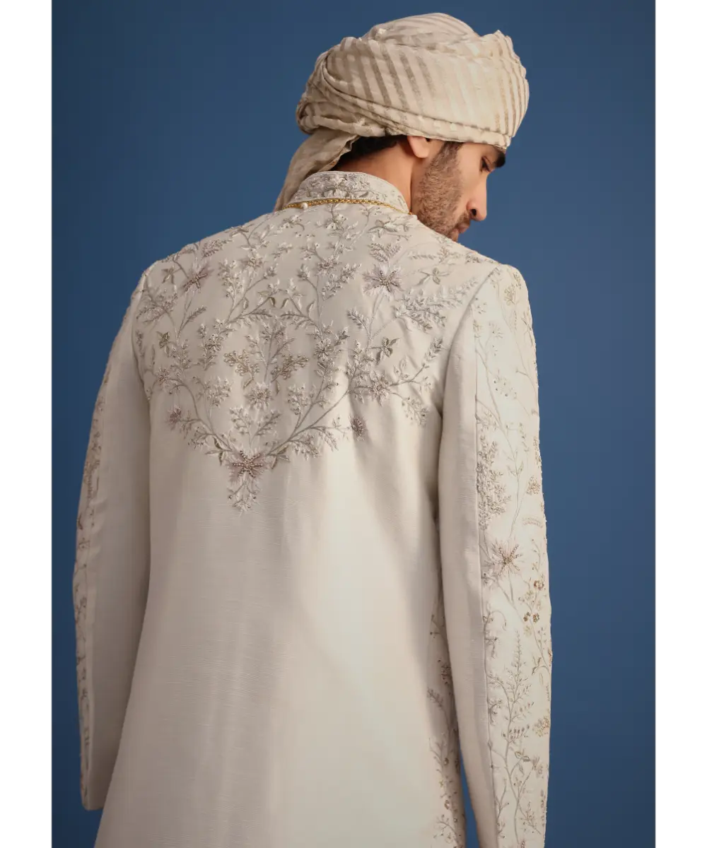 KALKI - Off White Raw Silk Embroidered Sherwani Suit