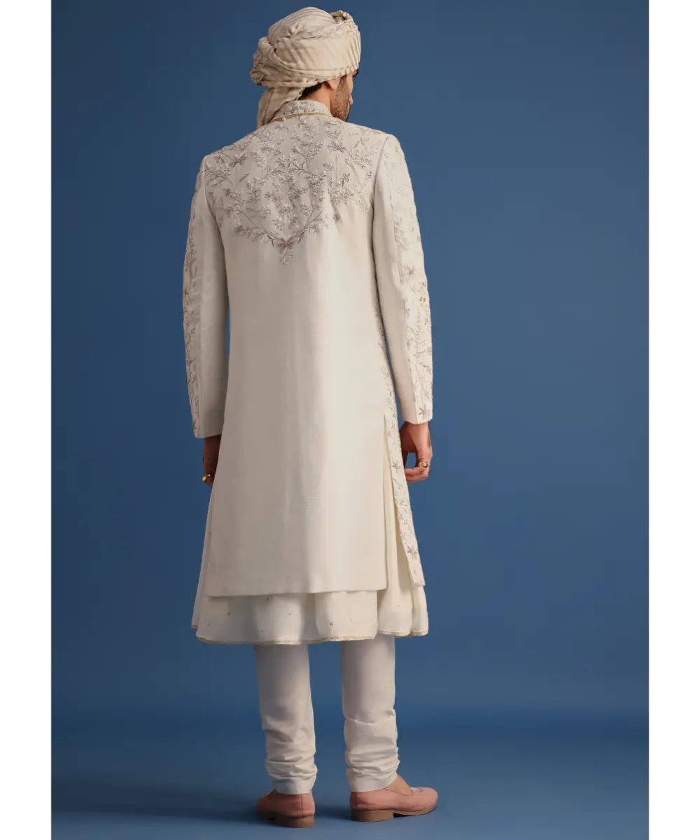 KALKI - Off White Raw Silk Embroidered Sherwani Suit