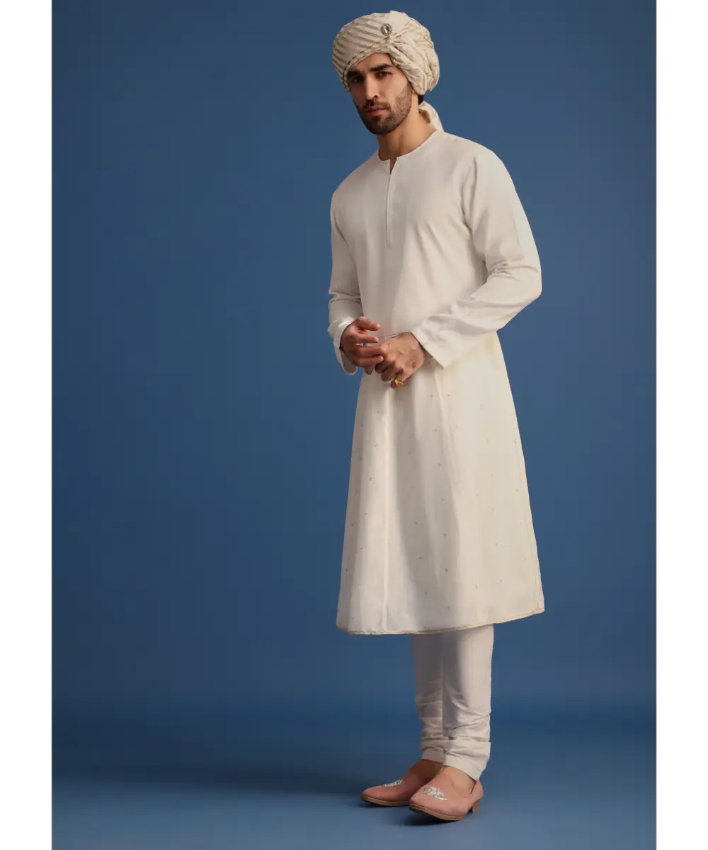 KALKI - Off White Raw Silk Embroidered Sherwani Suit