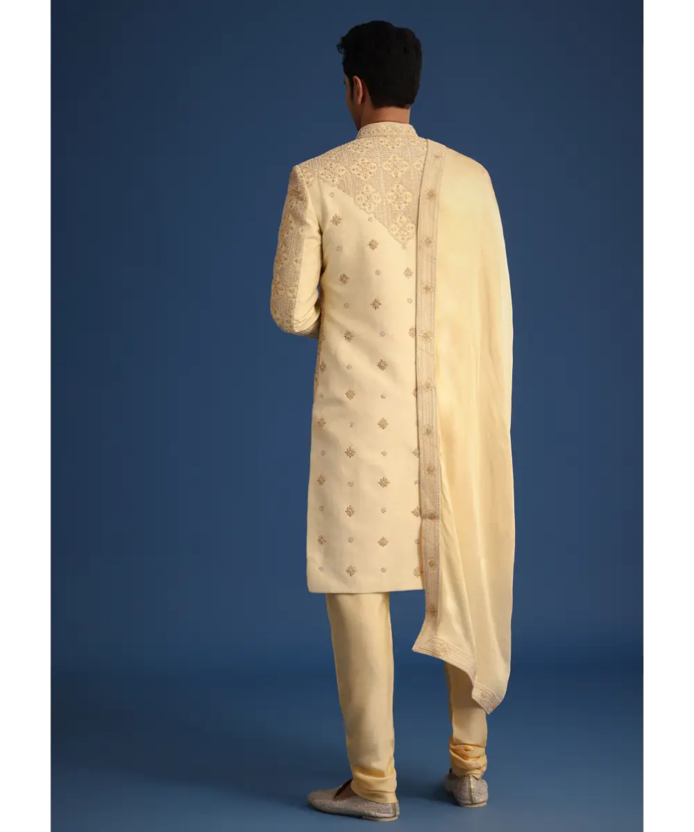 KALKI - Gold Silk Embroidered Sherwani Set With Dupatta