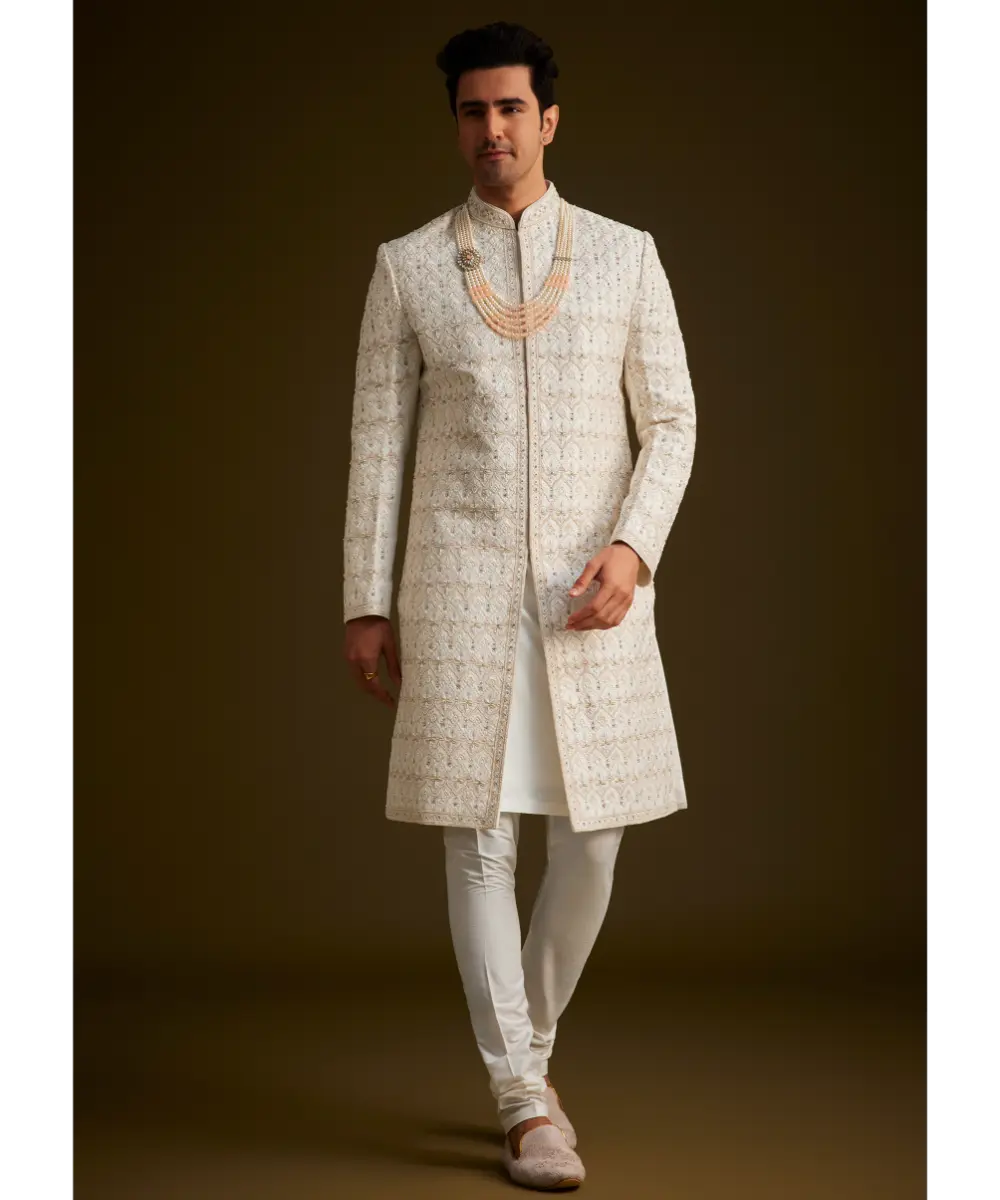 KALKI - Ivory Embroidered Sherwani With Classic Pearl Detailing
