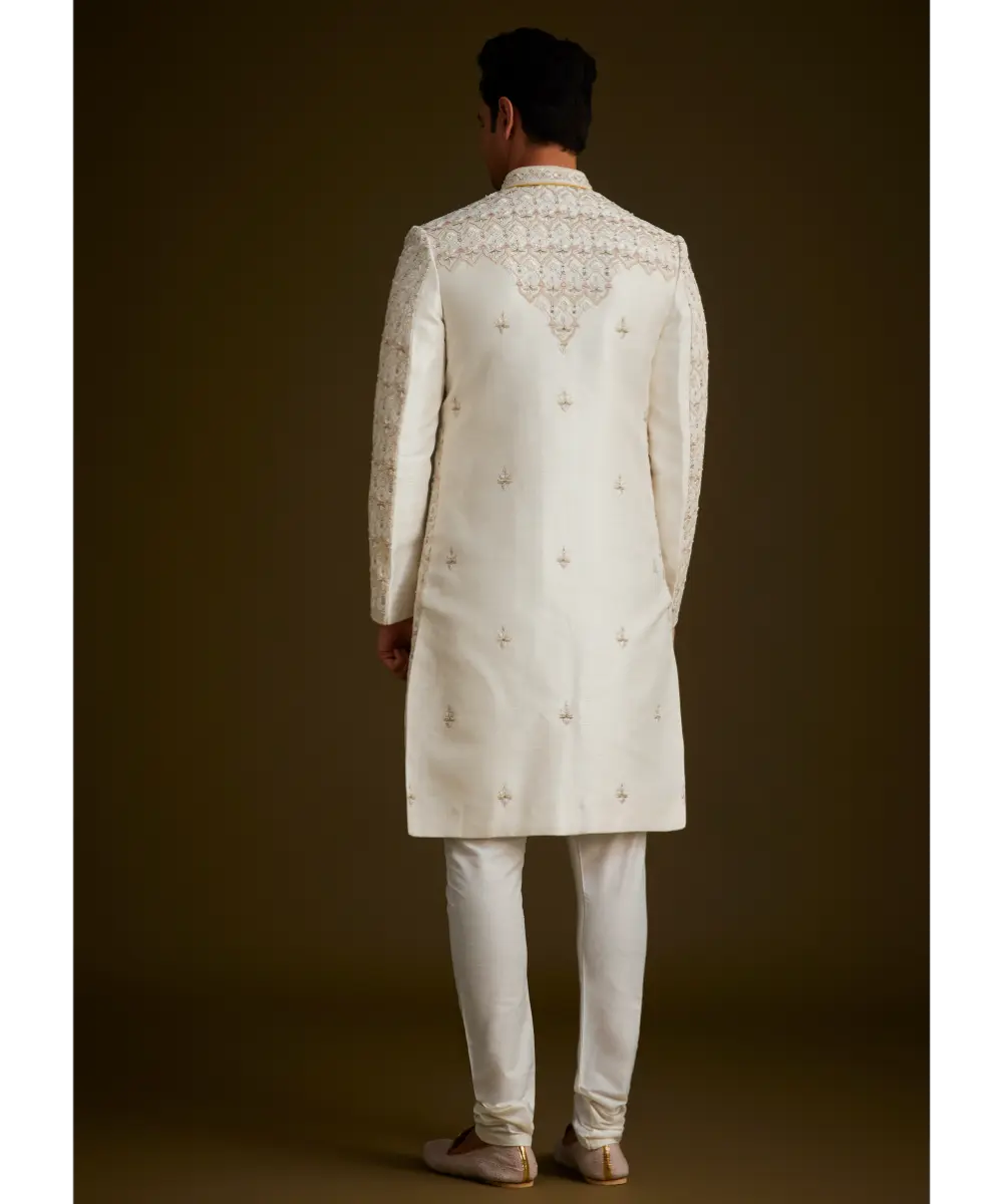 KALKI - Ivory Embroidered Sherwani With Classic Pearl Detailing