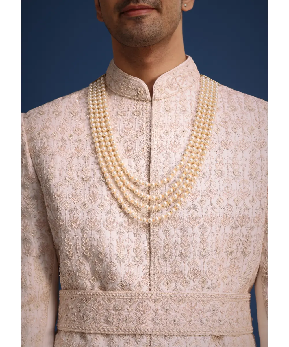 KALKI - Light Pink Zari Work Silk Sherwani Set With Dupatta