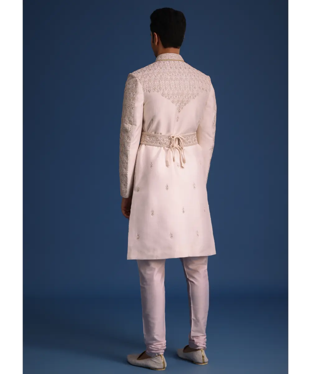 KALKI - Light Pink Zari Work Silk Sherwani Set With Dupatta