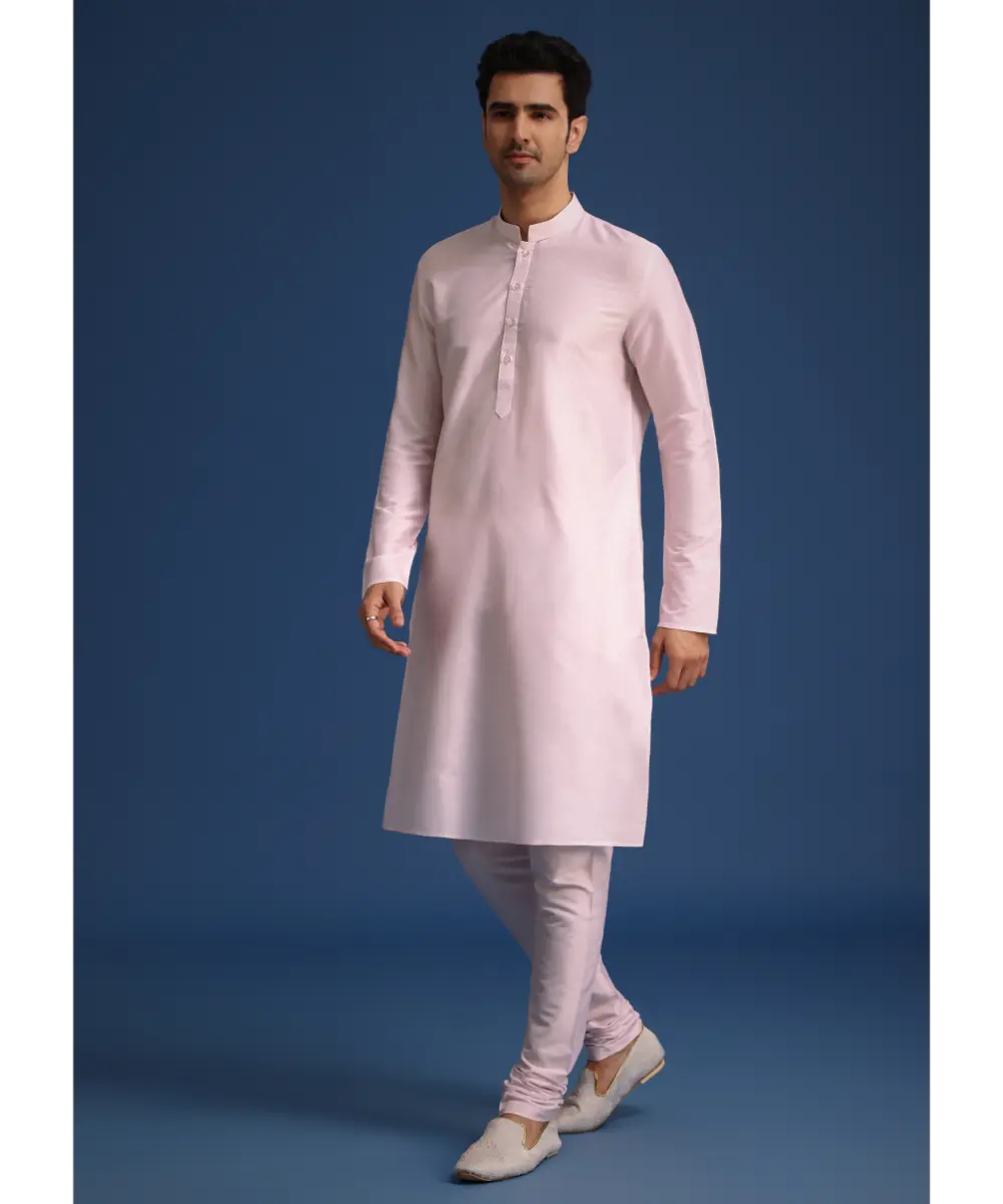 KALKI - Light Pink Zari Work Silk Sherwani Set With Dupatta