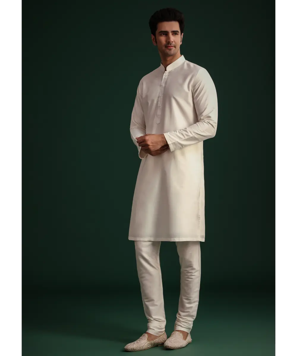 KALKI - Off White Zari Embroidered Sherwani Set With Mala And Dupatta