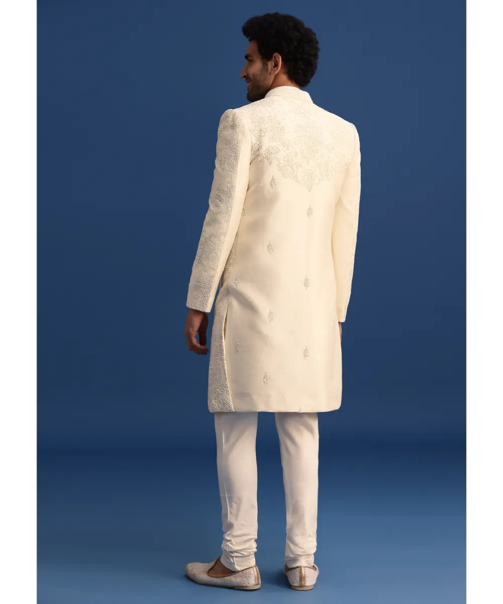 KALKI - Beige Silk Sherwani And Kurta Set With Zardozi Embroidery