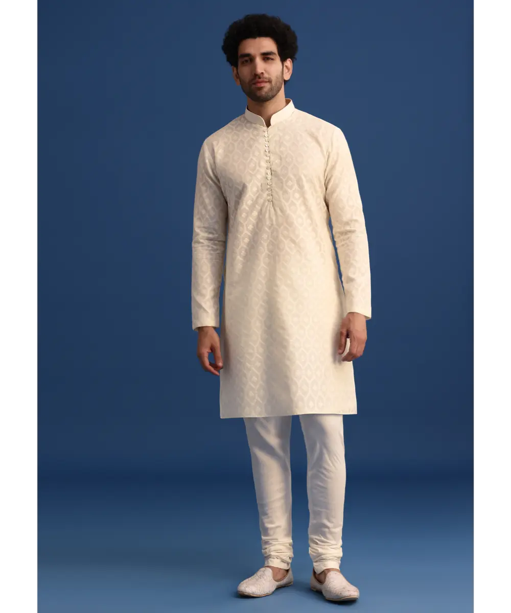 KALKI - Beige Silk Sherwani And Kurta Set With Zardozi Embroidery