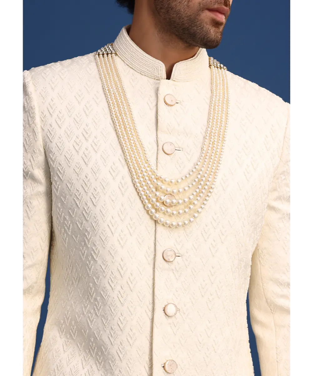 KALKI - Beige Jacquard Sherwani And Kurta Set