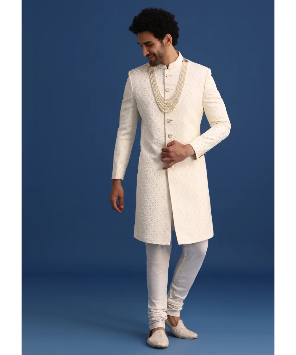 KALKI - Beige Jacquard Sherwani And Kurta Set