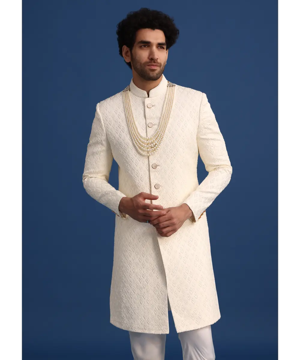 KALKI - Beige Jacquard Sherwani And Kurta Set