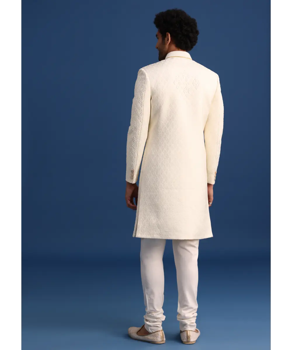KALKI - Beige Jacquard Sherwani And Kurta Set