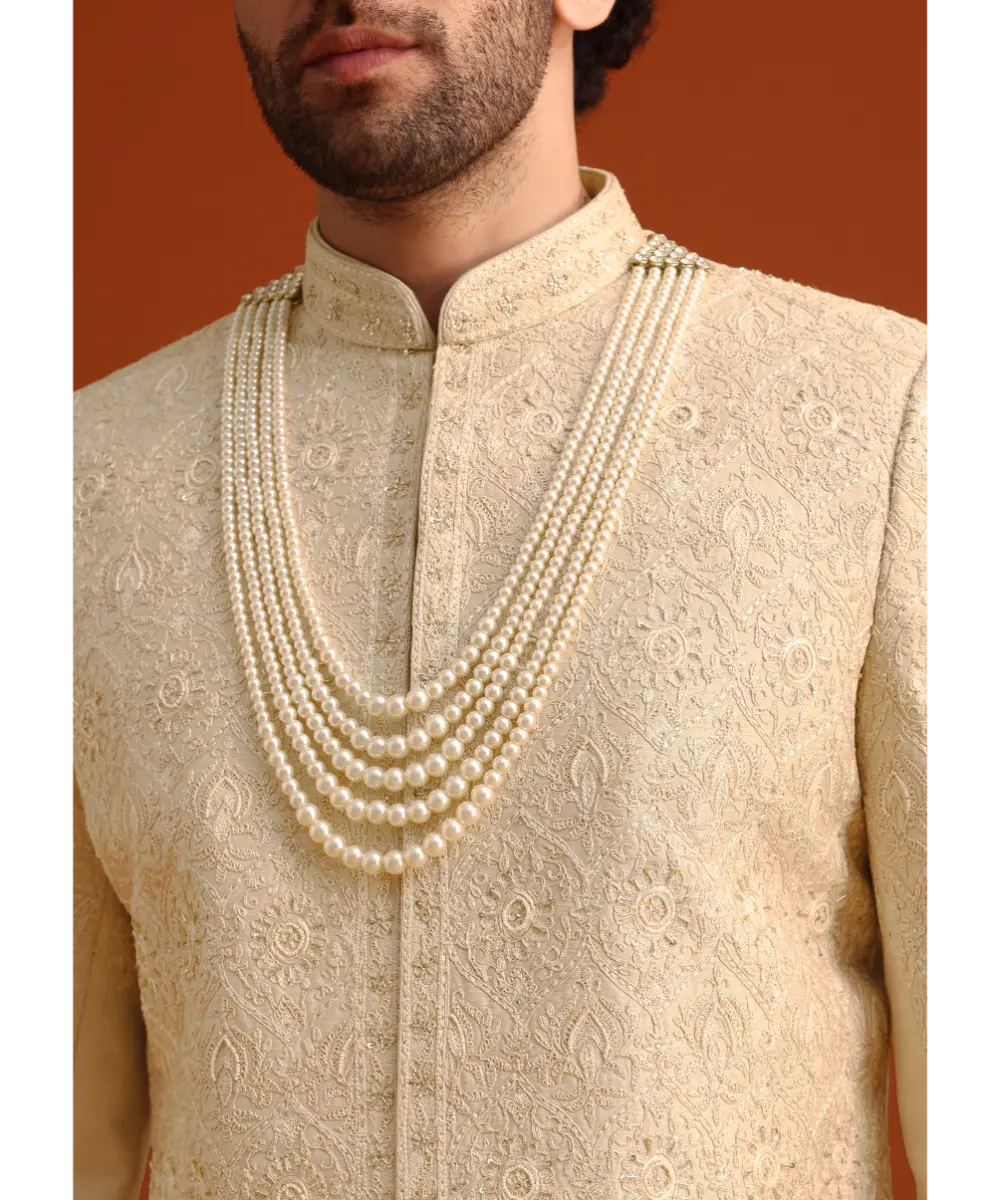 KALKI - Beige Silk Embroidered Sherwani And Kurta Set With Dupatta