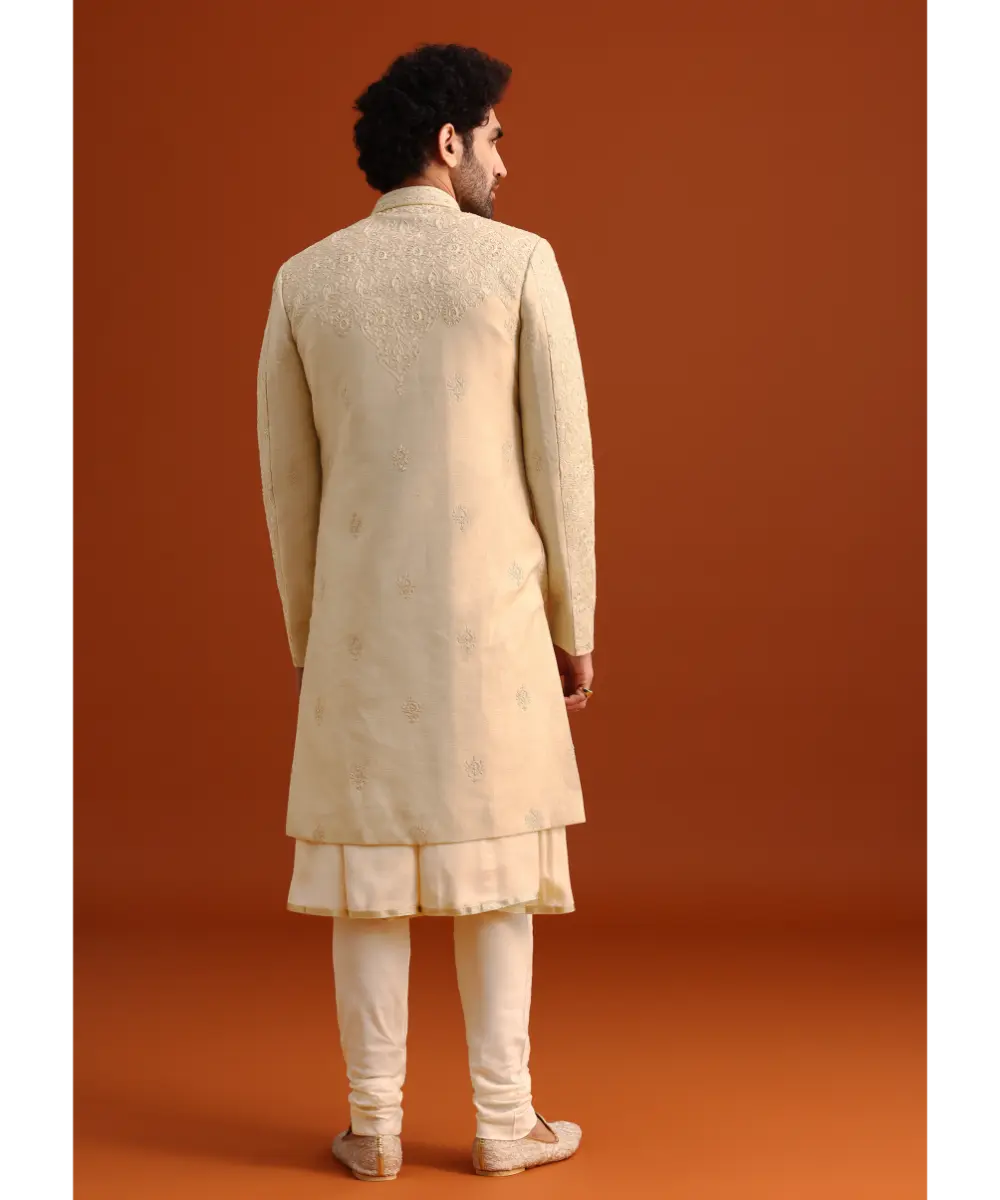 KALKI - Beige Silk Embroidered Sherwani And Kurta Set With Dupatta