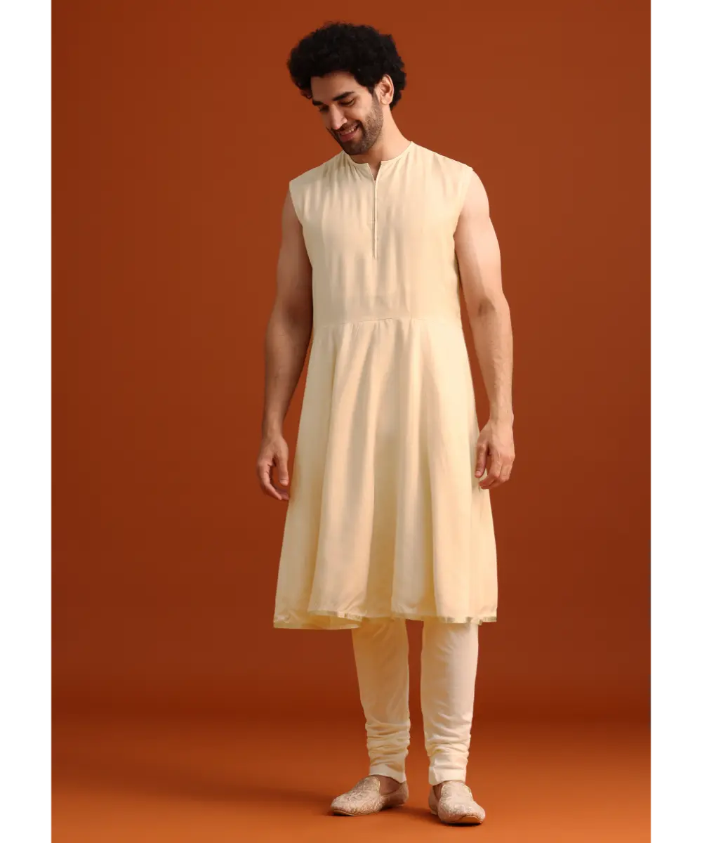 KALKI - Beige Silk Embroidered Sherwani And Kurta Set With Dupatta