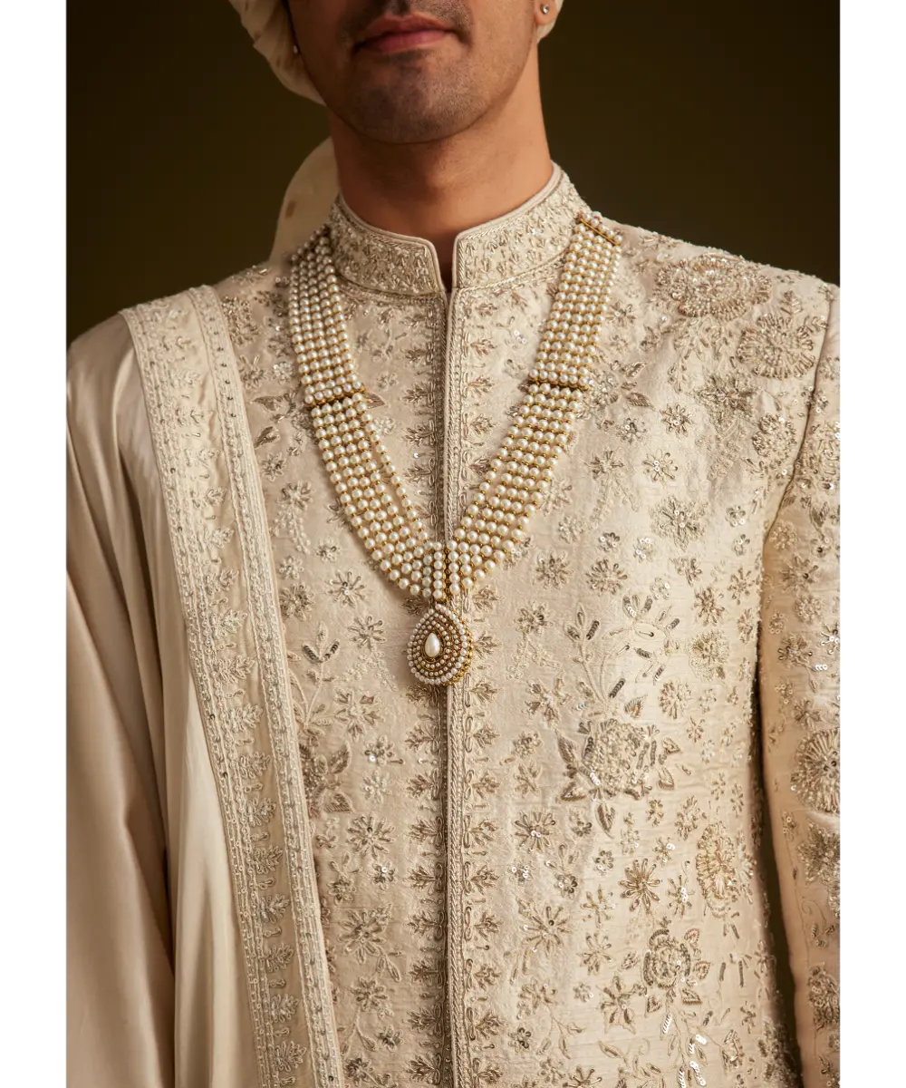 KALKI - Beige Zardozi Embroidered Sherwani With Matching Dupatta