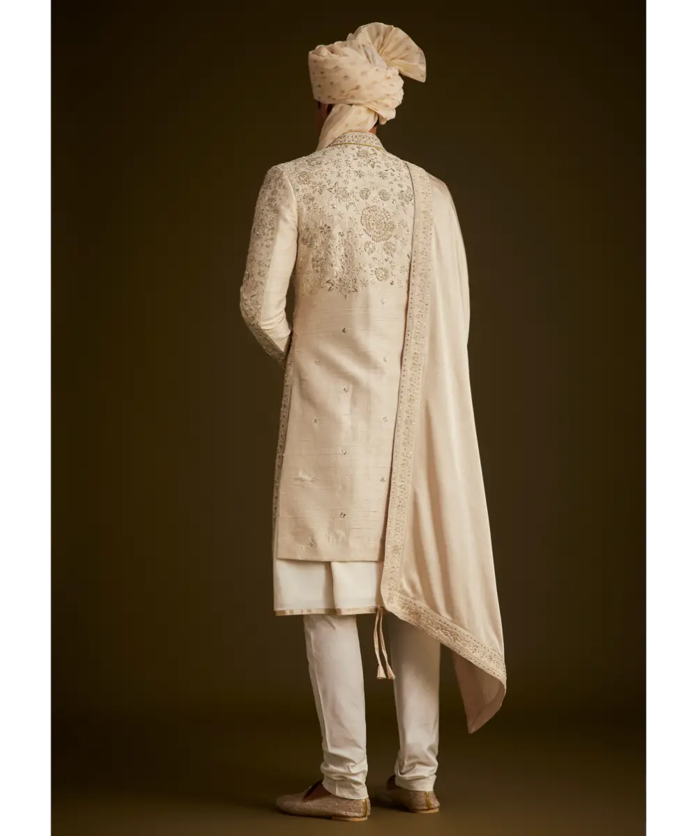 KALKI - Beige Zardozi Embroidered Sherwani With Matching Dupatta