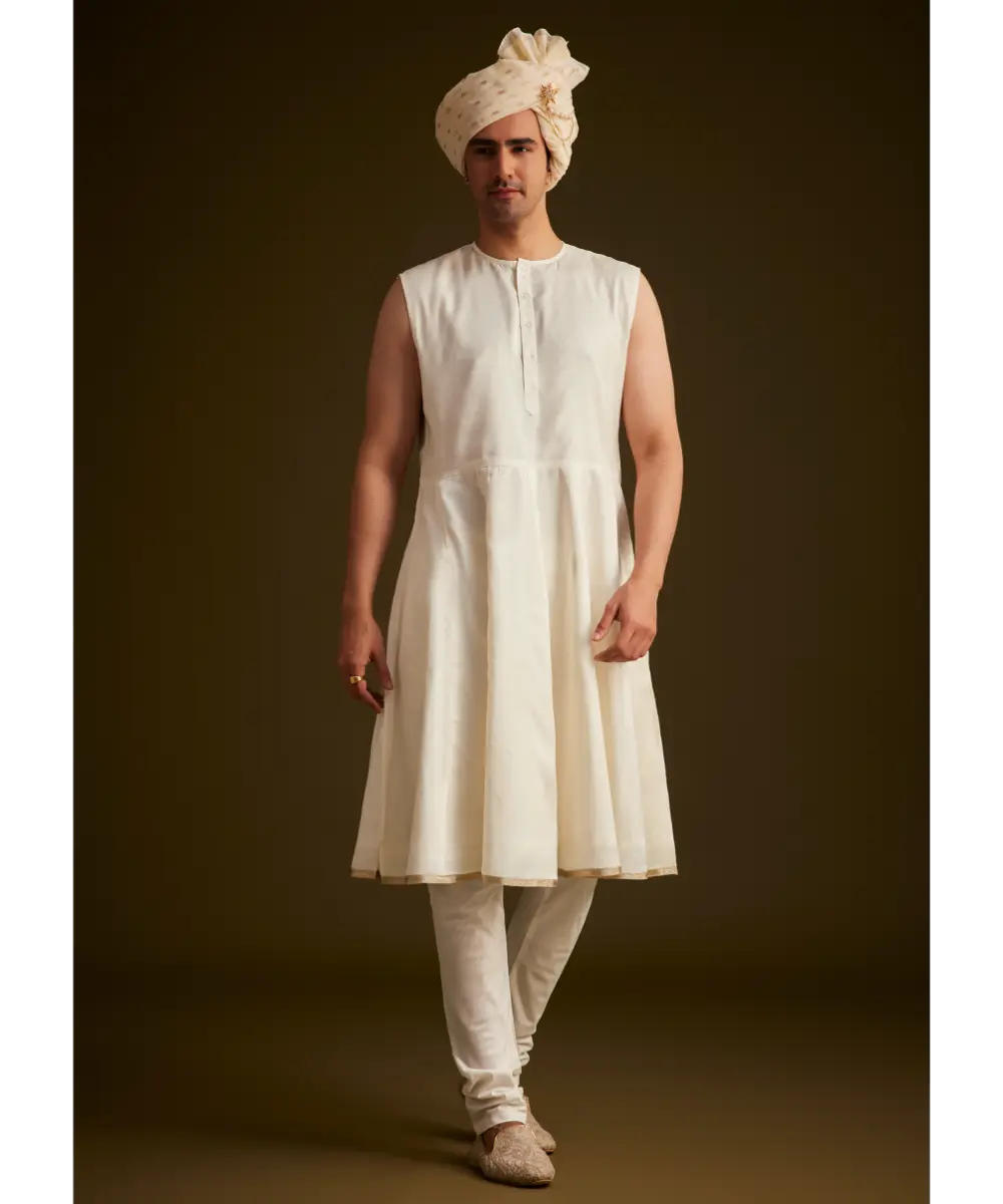 KALKI - Beige Zardozi Embroidered Sherwani With Matching Dupatta