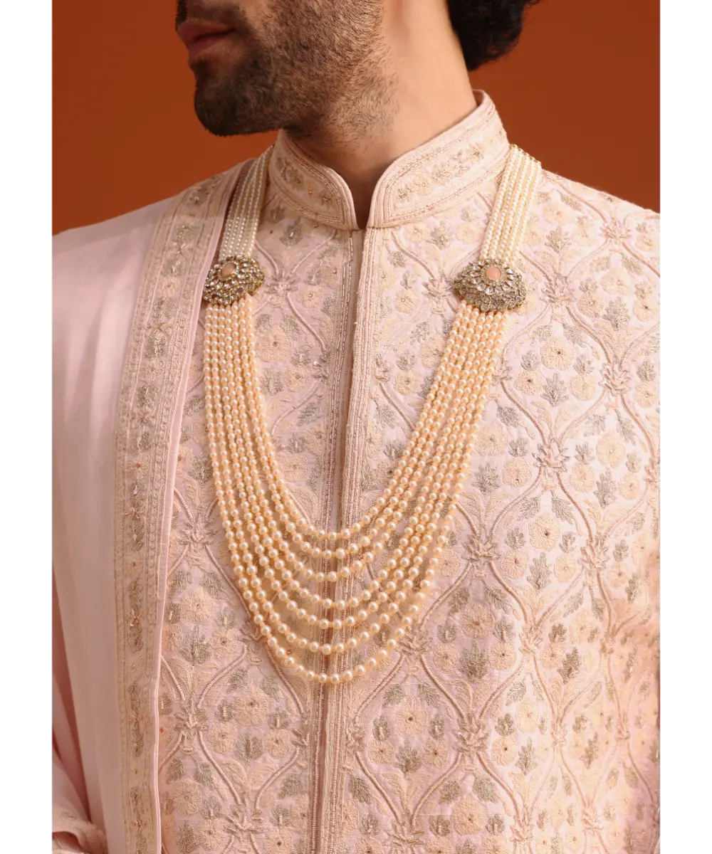 KALKI - Pink Silk Embroidered Sherwani Set With Dupatta