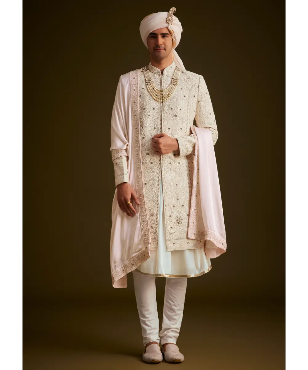 KALKI - Ivory Zardozi Embroidered Sherwani With Matching Dupatta