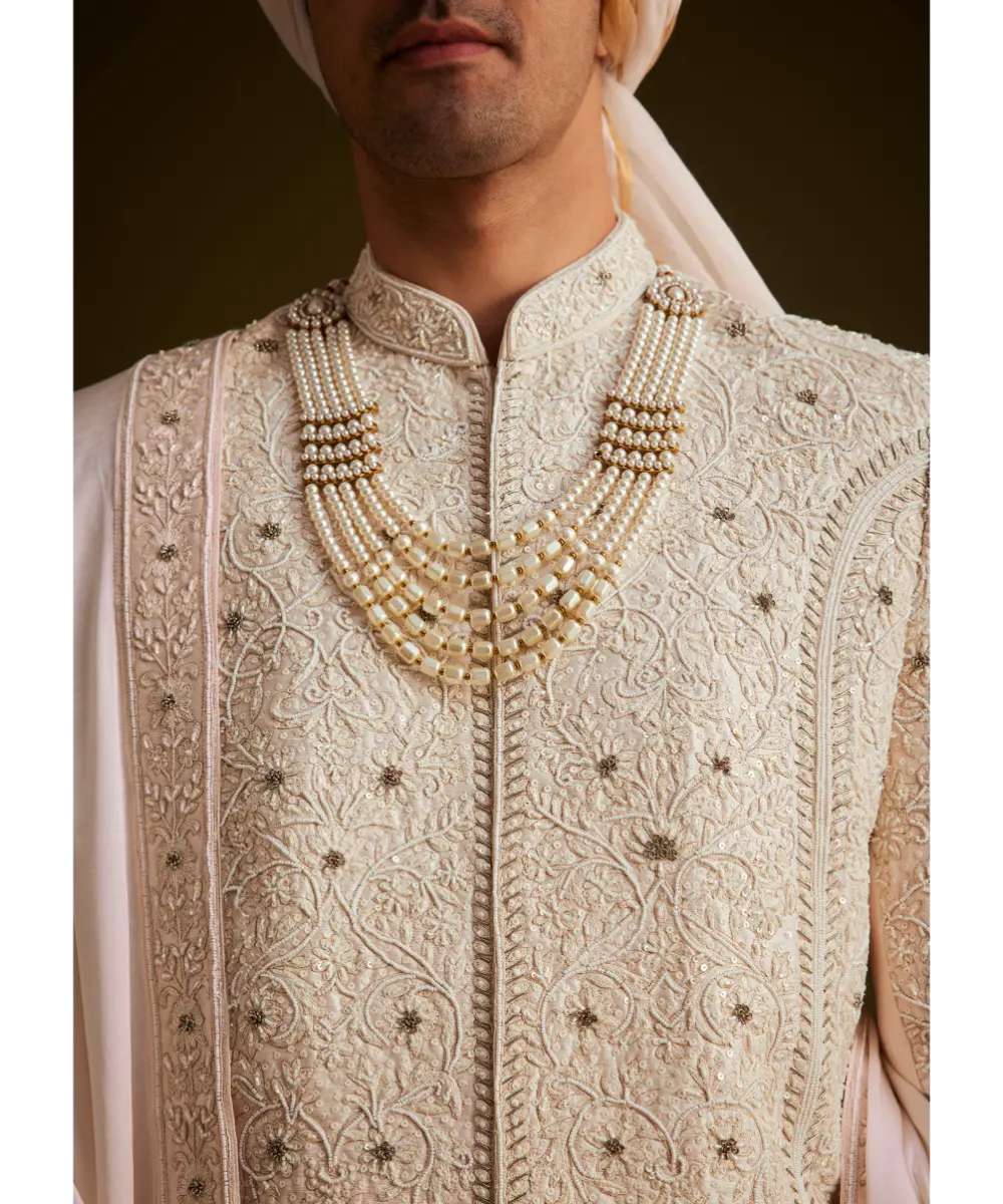 KALKI - Ivory Zardozi Embroidered Sherwani With Matching Dupatta