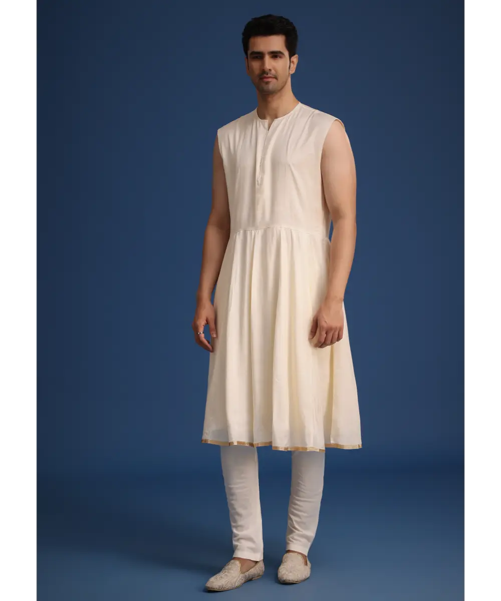 KALKI - Beige Silk Zardozi Work Sherwani Set With Dupatta