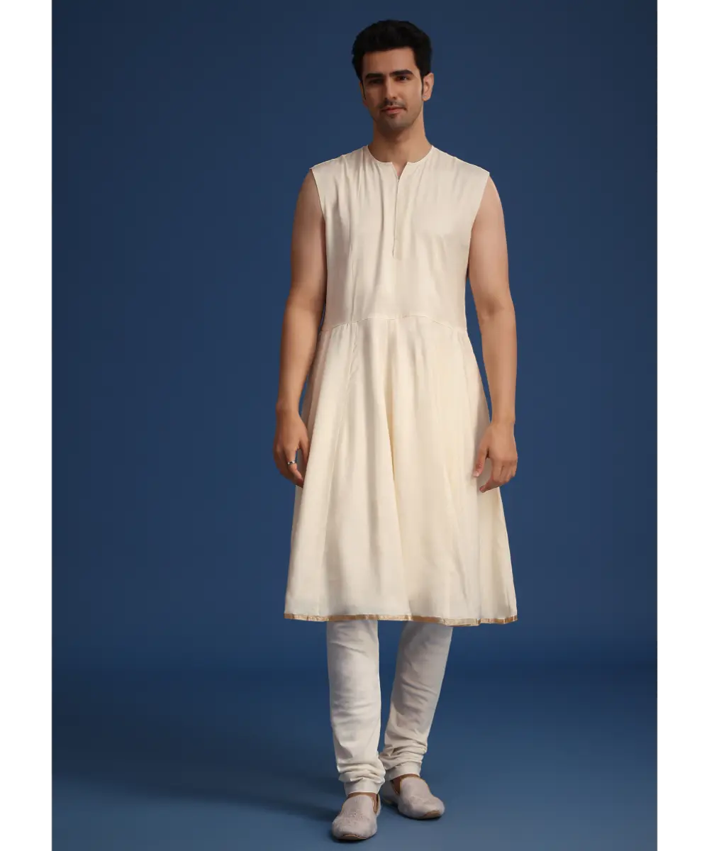 KALKI - Gold Silk Mirror Work Sherwani Set With Dupatta