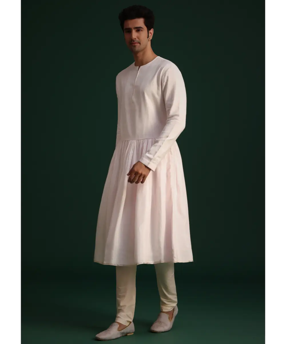 KALKI - Pink Silk Threadwork Sherwani Set With Anarkali Kurta